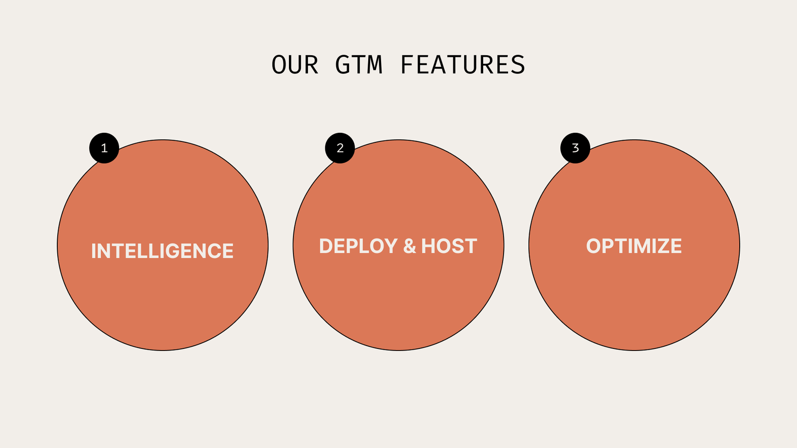 GTM features: Intelligence, Deploy and Host, Optimize